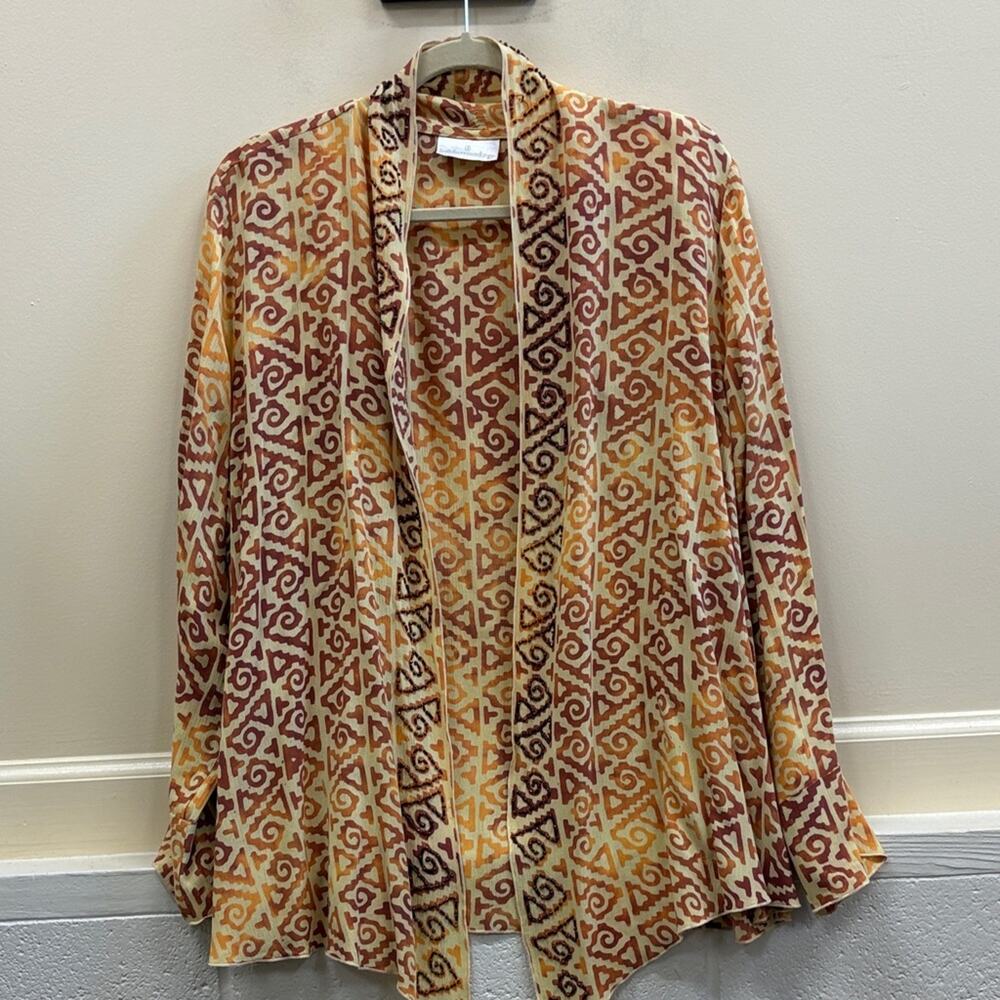Soft Surroundings L Tribal beaded open front BoHo cardigan top